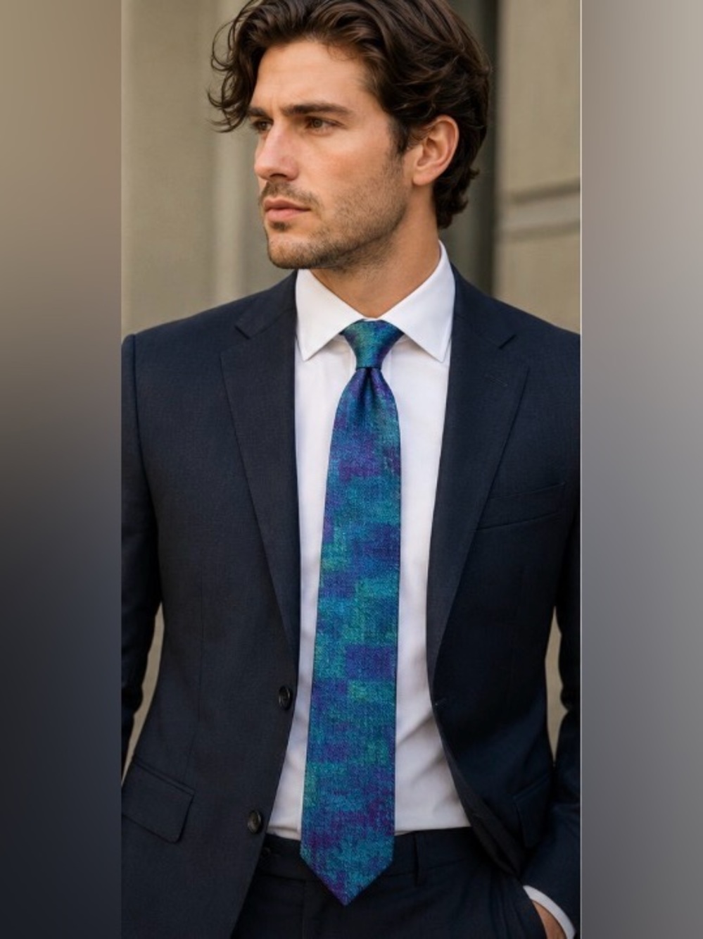 Missoni Men’s Green Blue Abstract Cravatte 100% Silk Necktie Made in Italy VTG